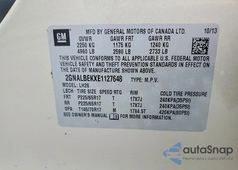 2014 Chevrolet Equinox Lt from USA, damaged, VIN 2GNALBEKXE1127648